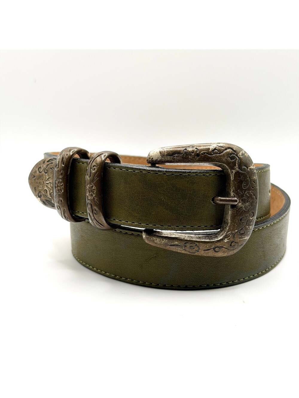 Vintage 90s Leatherock Olive Green Leather Western Belt